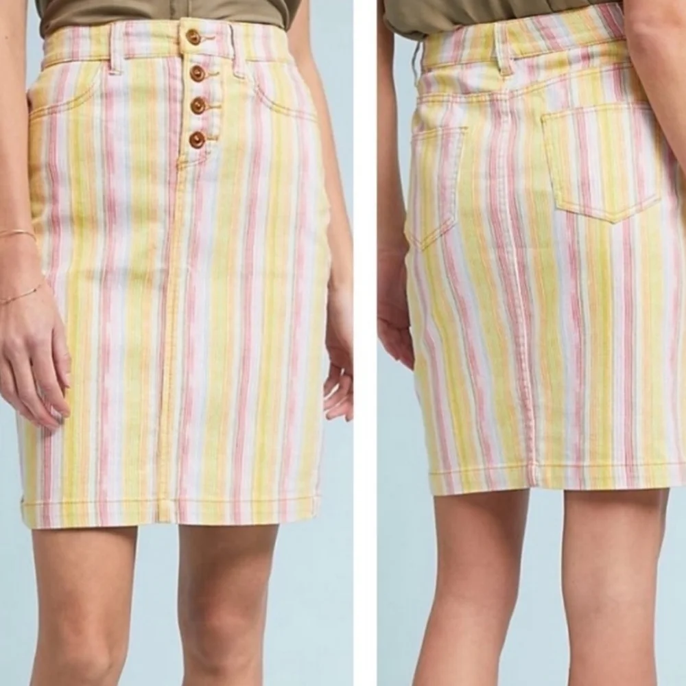Maeve Anthropologie Rainbow Denim Pencil Skirt